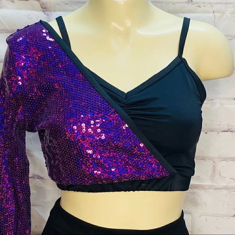 Balera Sequin one arms Dance crop Tops MA - Picture 3 of 7